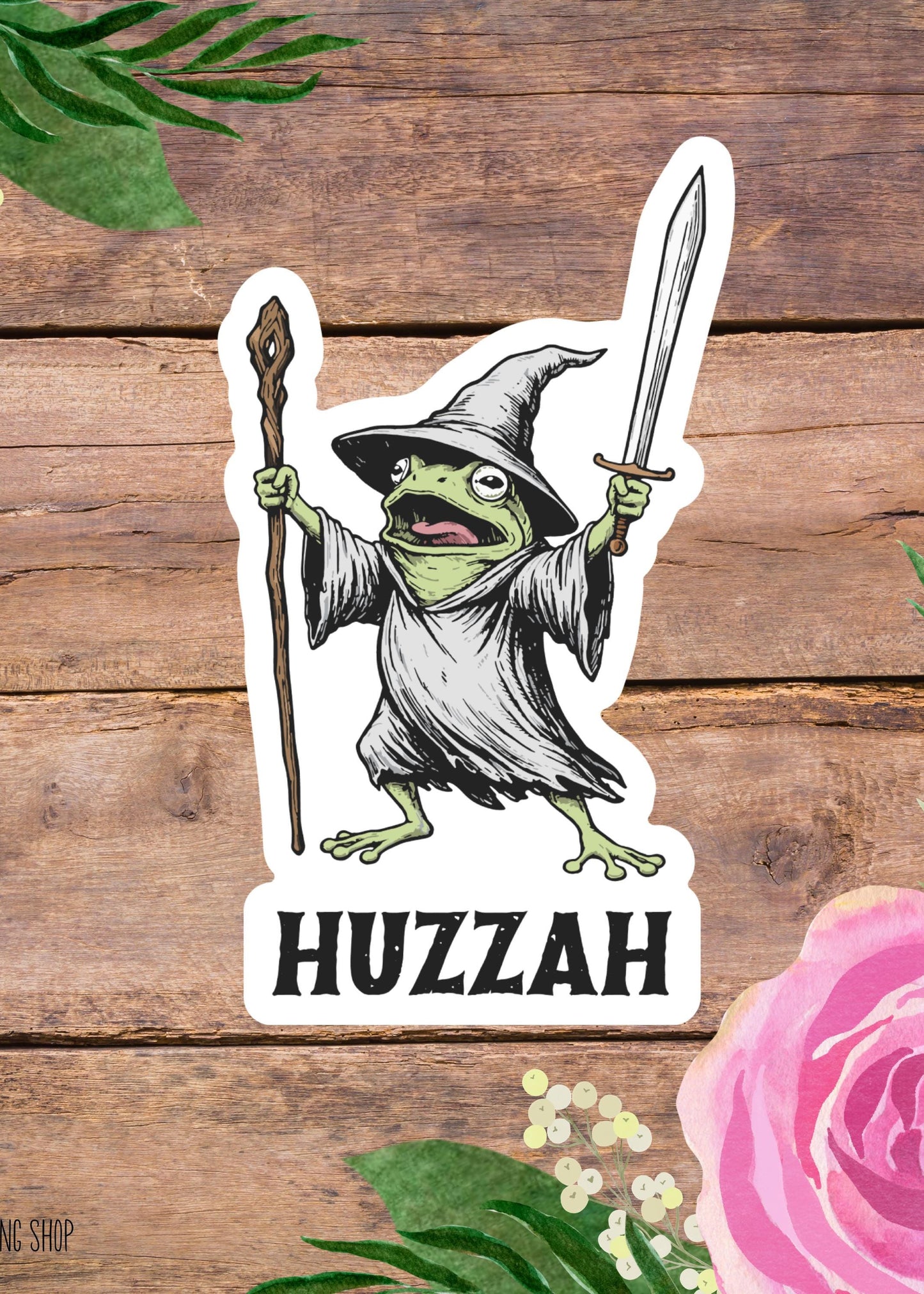 Huzzah Frog with Sword Sticker, Funny Medieval Frog Knight Sticker, Cute Frog Sticker for Laptop