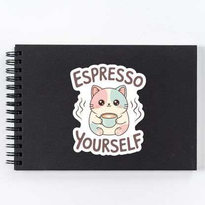 Funny Cat Water Bottle Sticker, Espresso Yourself, Sarcastic Coffee Lover Gift