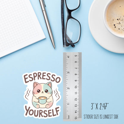 Funny Cat Water Bottle Sticker, Espresso Yourself, Sarcastic Coffee Lover Gift