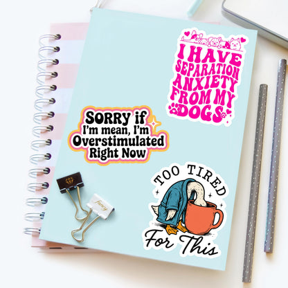Sorry If I'm Mean I'm Overstimulated Sticker, Funny Anti-Social Meme Laptop Decal, Sticker For Water Bottle, Planner, Kindle