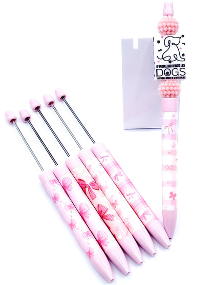 Pink Bow and Heart Beadable Pen - DIY Customizable Pen with Cute Bowtie Hearts