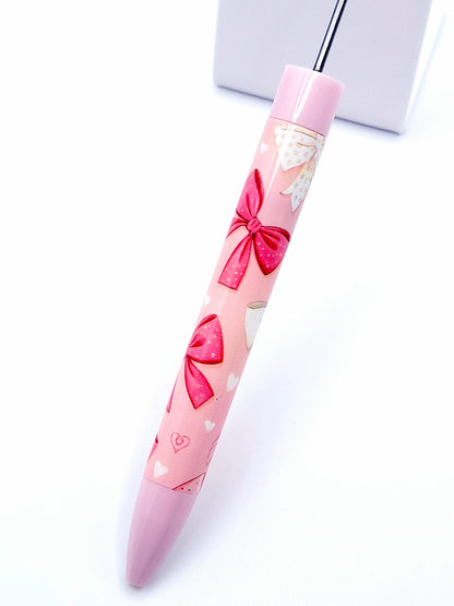 Pink Bow and Heart Beadable Pen - DIY Customizable Pen with Cute Bowtie Hearts