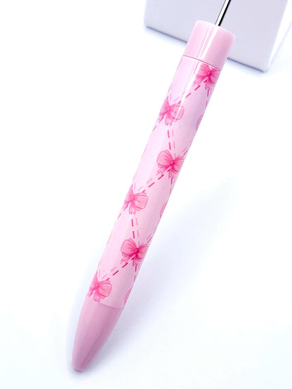 Pink Bow and Heart Beadable Pen - DIY Customizable Pen with Cute Bowtie Hearts