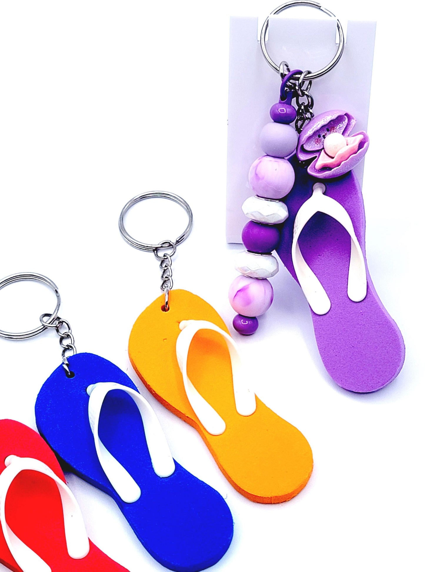 Flip Flop Keychain With A Beadable Bar And Ocean Character Charm Clasp