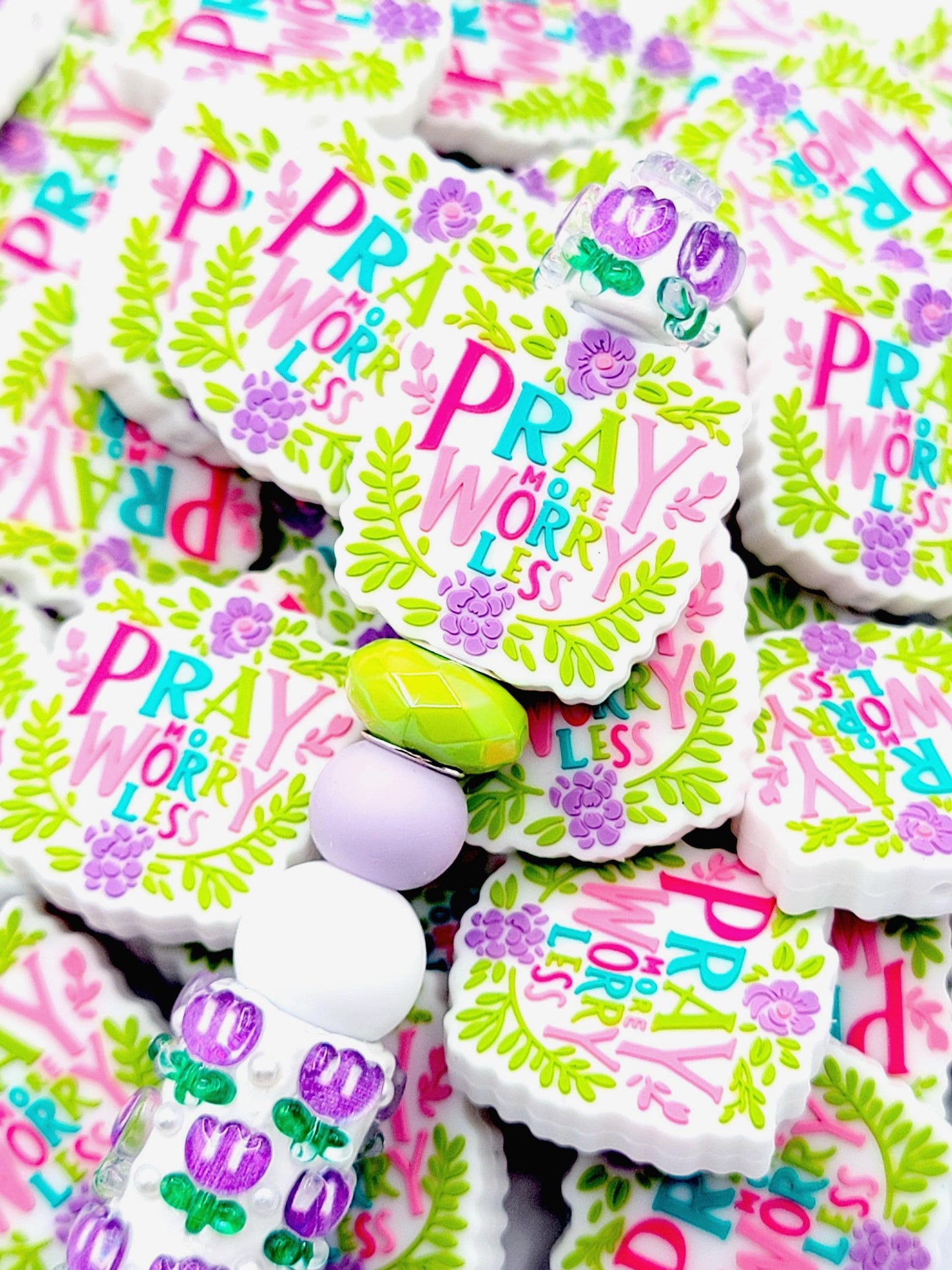 Pray More Silicone Focal Beads – Religious Beads for Keychains & Crafts (Set of 2)