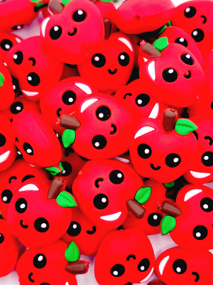 Red Apple Silicone Focal Bead – Teacher Keychain & DIY Craft Bead (Set of 2)