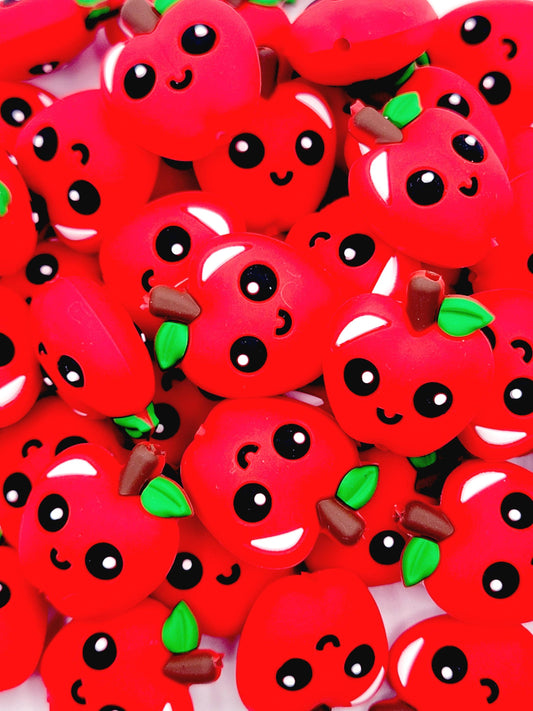 Red Apple Silicone Focal Bead – Teacher Keychain & DIY Craft Bead (Set of 2)