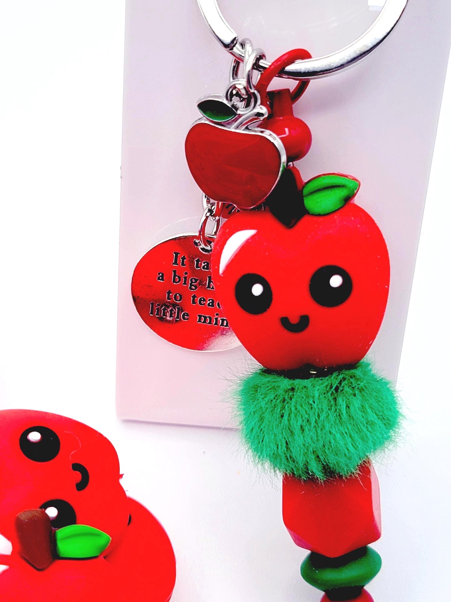 Red Apple Silicone Focal Bead – Teacher Keychain & DIY Craft Bead (Set of 2)