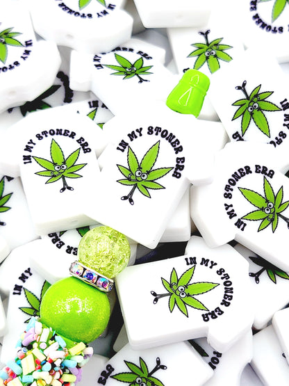 Funny Stoner Era Green Leaf Silicone Focal Bead – Marijuana Weed 420 Pen & Keychain Bead (Set of 2)
