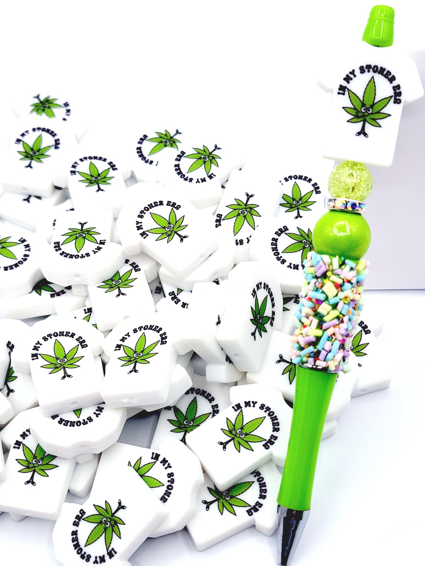 Funny Stoner Era Green Leaf Silicone Focal Bead – Marijuana Weed 420 Pen & Keychain Bead (Set of 2)