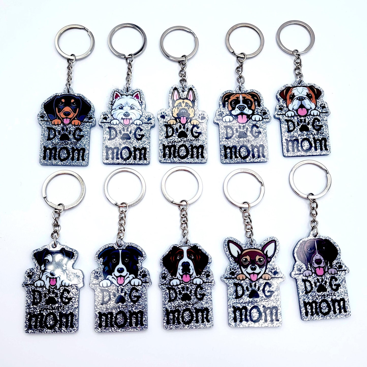 Dog Breed Dog Mom Glitter Acrylic Keychain, Cute Dog Lover Keychain