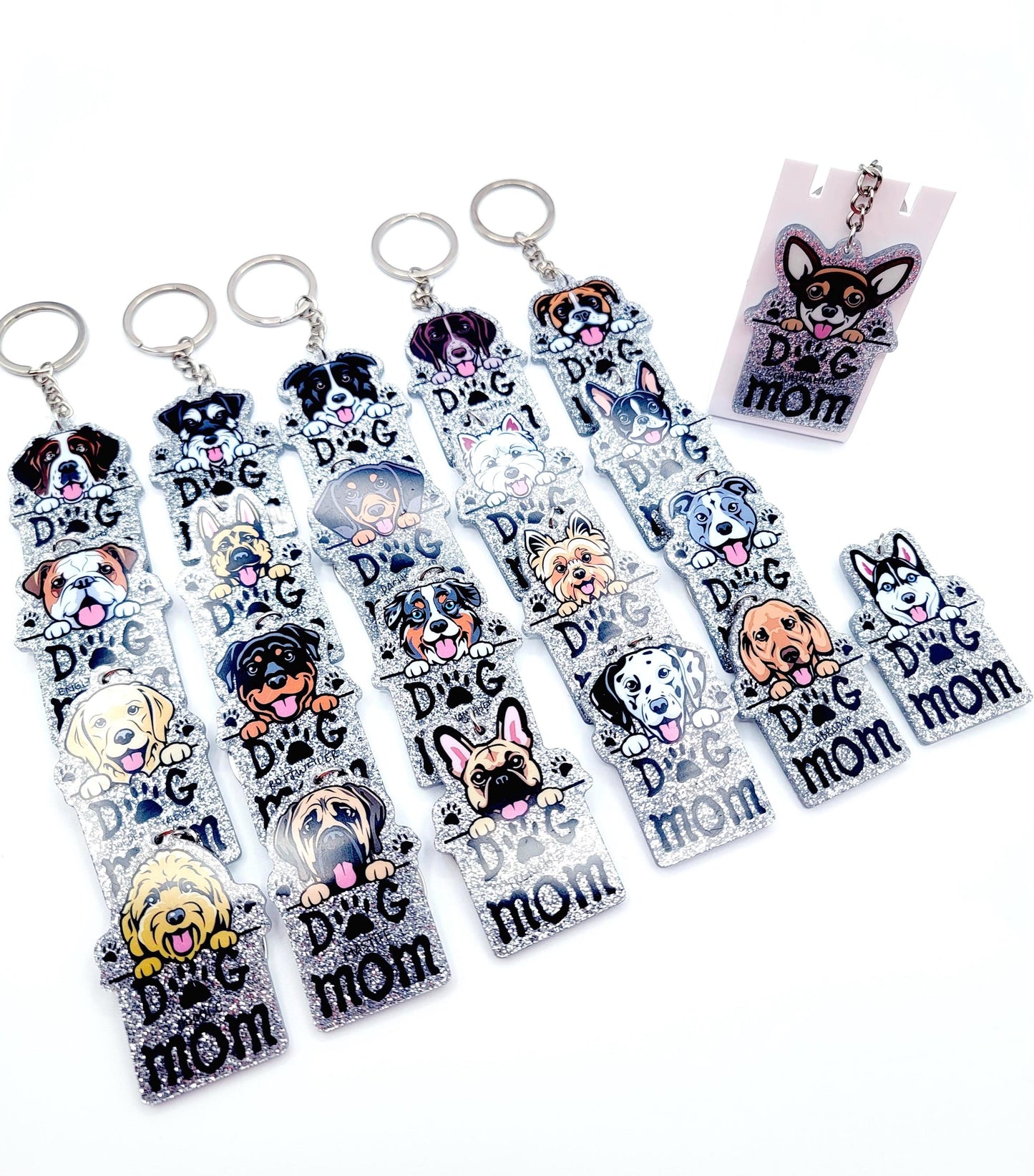 Dog Breed Dog Mom Glitter Acrylic Keychain, Cute Dog Lover Keychain