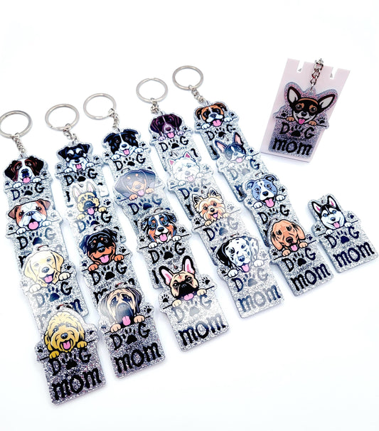 Dog Breed Dog Mom Glitter Acrylic Keychain, Cute Dog Lover Keychain