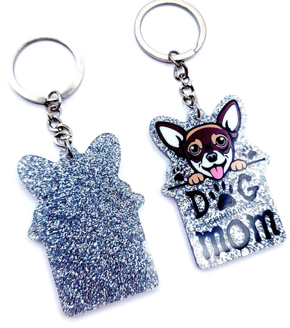 Dog Breed Dog Mom Glitter Acrylic Keychain, Cute Dog Lover Keychain