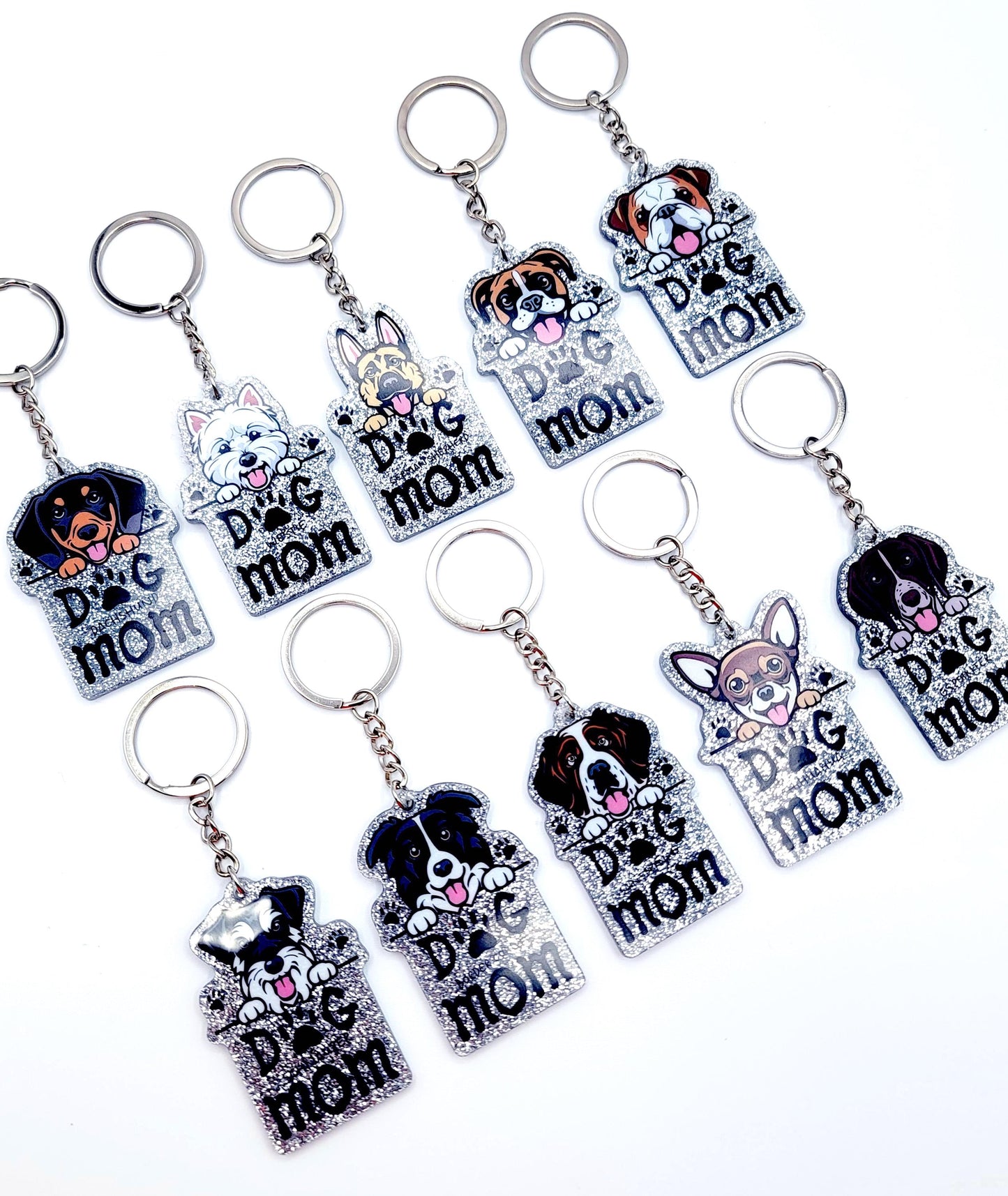 Dog Breed Dog Mom Glitter Acrylic Keychain, Cute Dog Lover Keychain