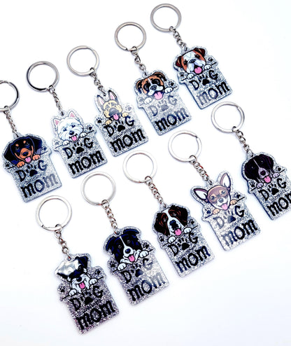 Dog Breed Dog Mom Glitter Acrylic Keychain, Cute Dog Lover Keychain
