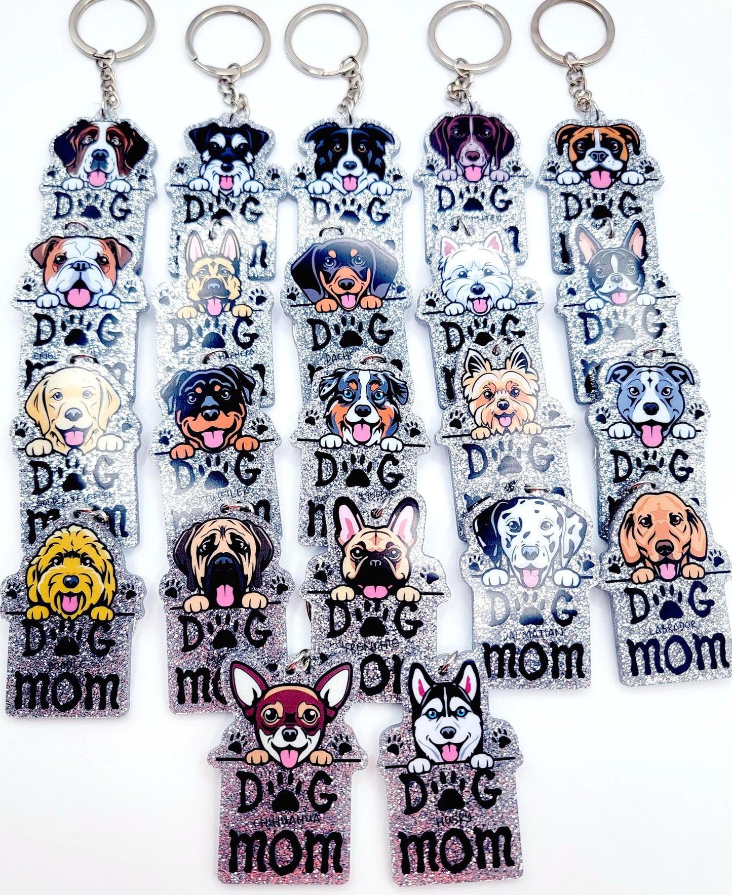 Dog Breed Dog Mom Glitter Acrylic Keychain, Cute Dog Lover Keychain