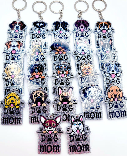 Dog Breed Dog Mom Glitter Acrylic Keychain, Cute Dog Lover Keychain