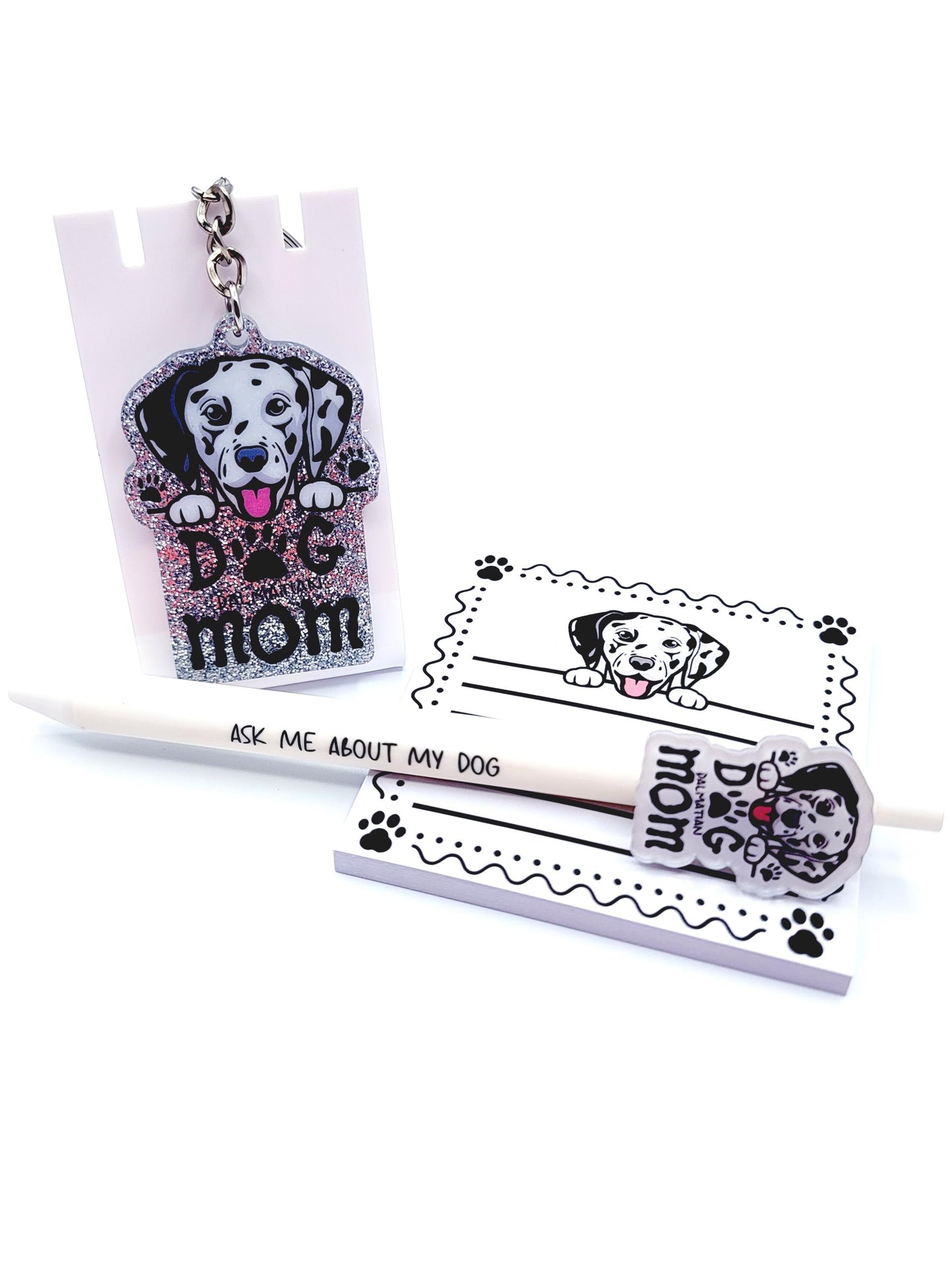 Dog Breed Dog Mom Gift Bundle, Ballpoint Pen, Keychain, Memo Notepad, Sticker (See Chart For Dog Images)