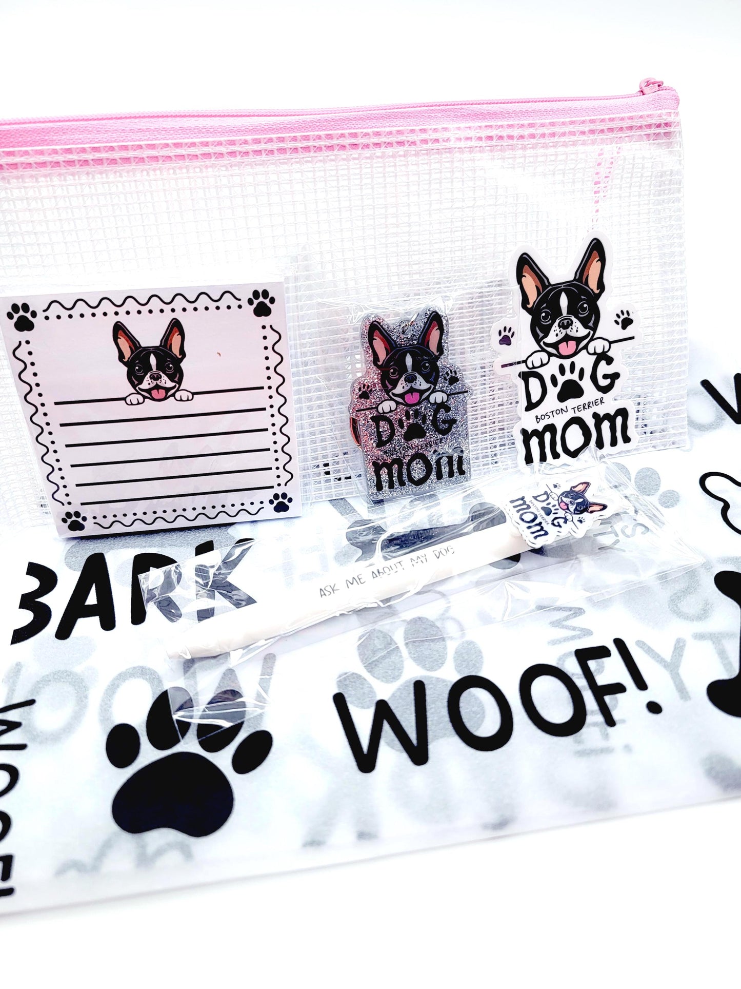 Dog Breed Dog Mom Gift Bundle, Ballpoint Pen, Keychain, Memo Notepad, Sticker (See Chart For Dog Images)