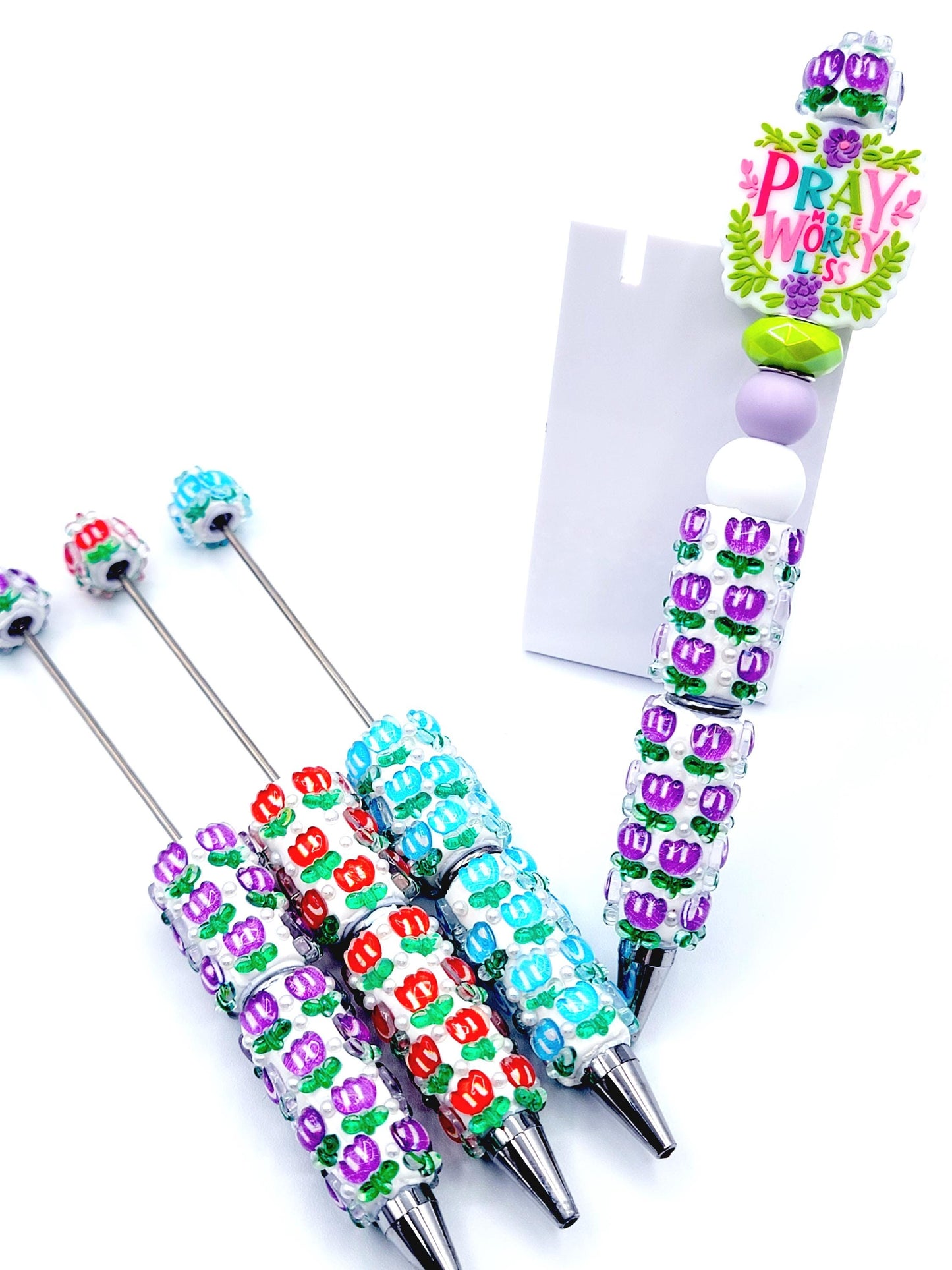 Tulip Flower Accents Beadable Clay Pen – DIY Pen with Flowers and Pearls For Beads