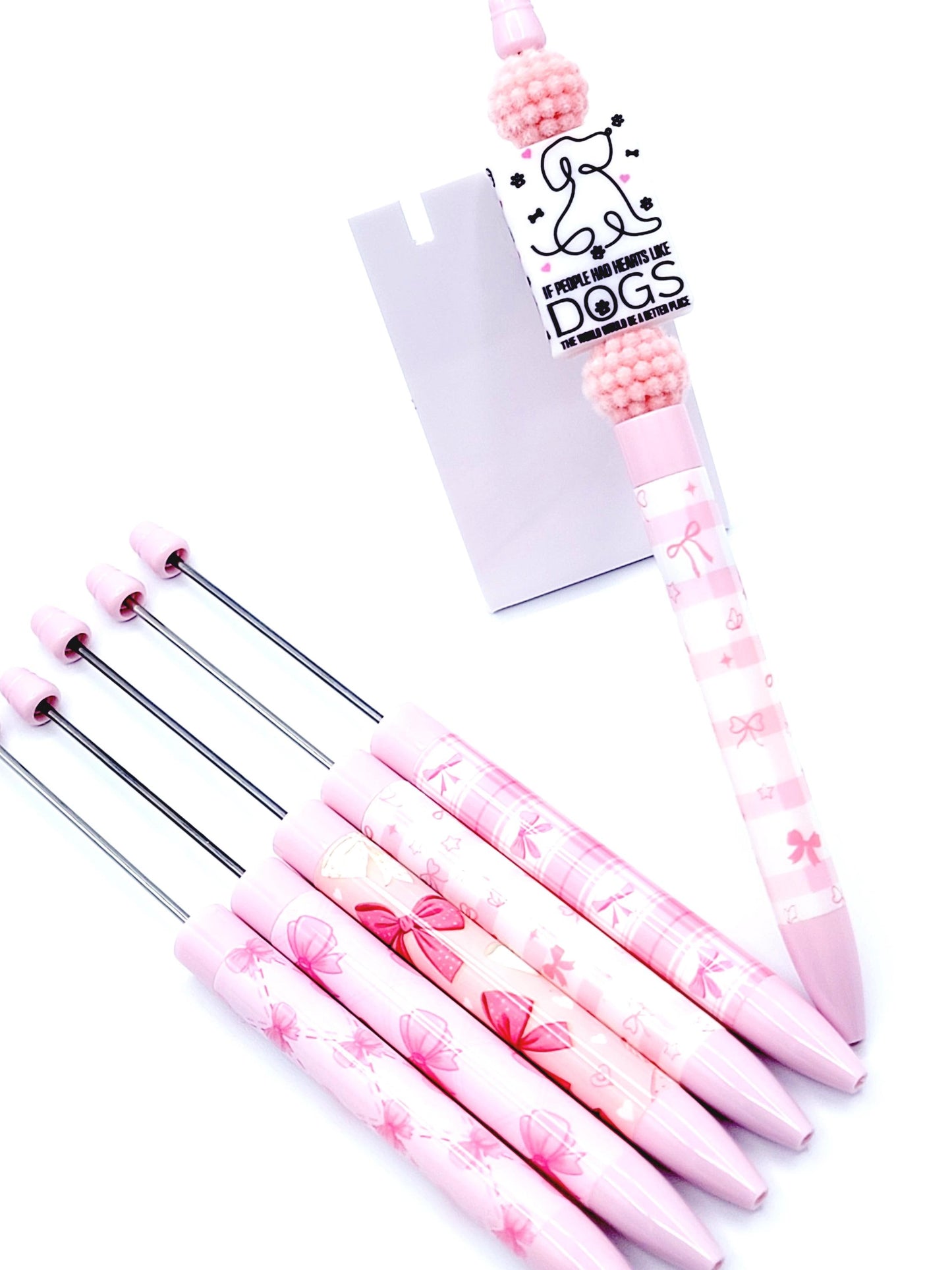 Pink Bow and Heart Beadable Pen - DIY Customizable Pen with Cute Bowtie Hearts