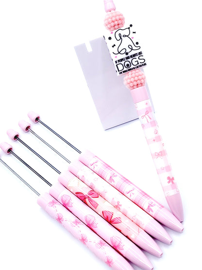 Pink Bow and Heart Beadable Pen - DIY Customizable Pen with Cute Bowtie Hearts