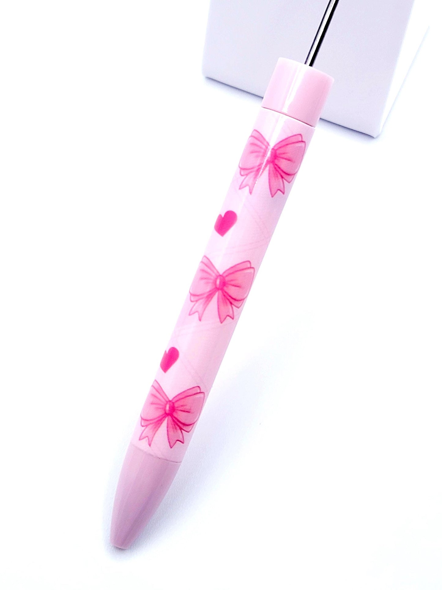 Pink Bow and Heart Beadable Pen - DIY Customizable Pen with Cute Bowtie Hearts