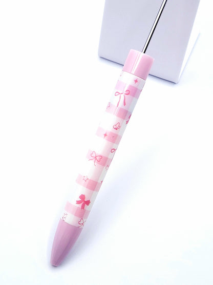 Pink Bow and Heart Beadable Pen - DIY Customizable Pen with Cute Bowtie Hearts