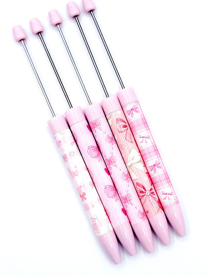 Pink Bow and Heart Beadable Pen - DIY Customizable Pen with Cute Bowtie Hearts