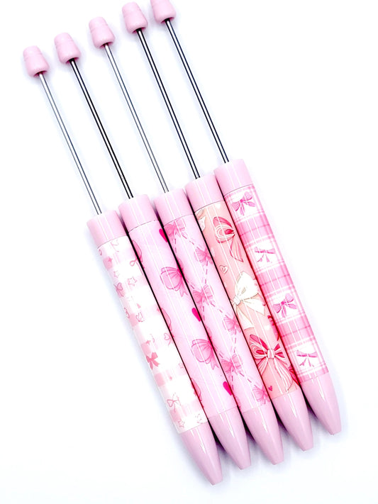 Pink Bow and Heart Beadable Pen - DIY Customizable Pen with Cute Bowtie Hearts