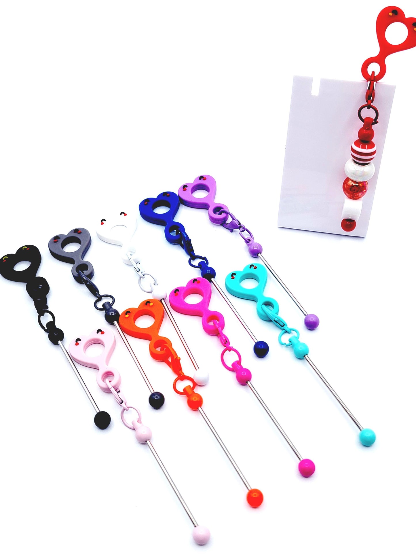 Beadable Heart Straw Charm Blank – DIY Cup Charm with Mini Beadable Keychain Bar