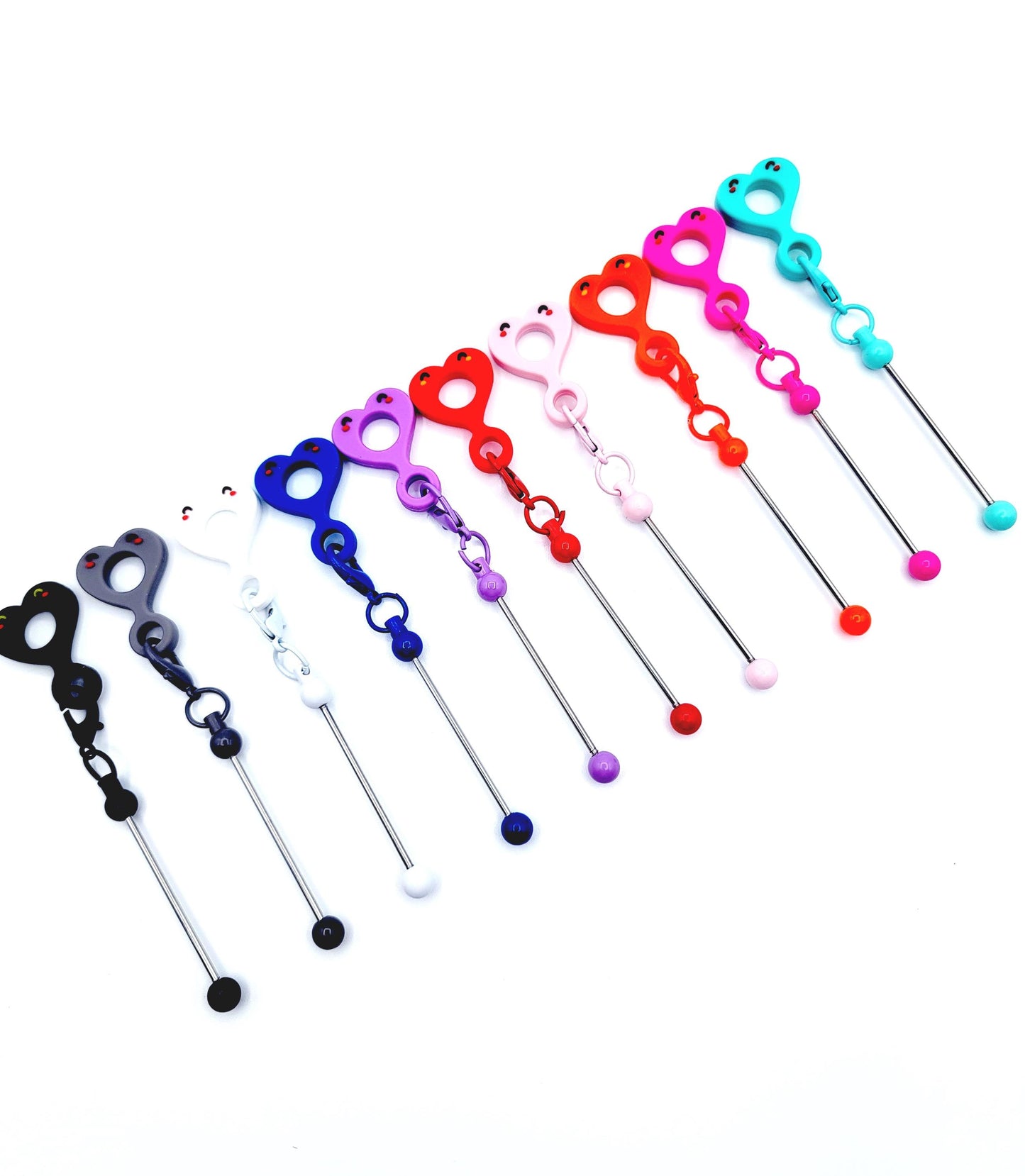 Beadable Heart Straw Charm Blank – DIY Cup Charm with Mini Beadable Keychain Bar