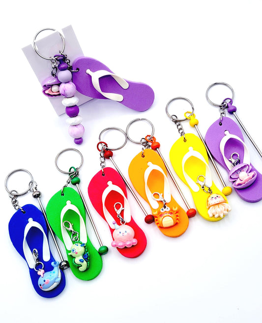 Flip Flop Keychain With A Beadable Bar And Ocean Character Charm Clasp