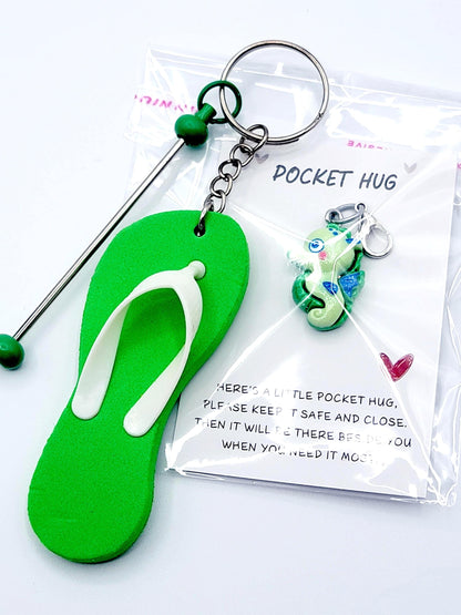 Flip Flop Keychain With A Beadable Bar And Ocean Character Charm Clasp