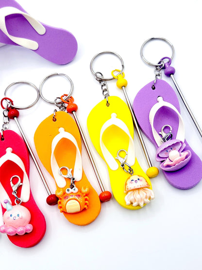 Flip Flop Keychain With A Beadable Bar And Ocean Character Charm Clasp