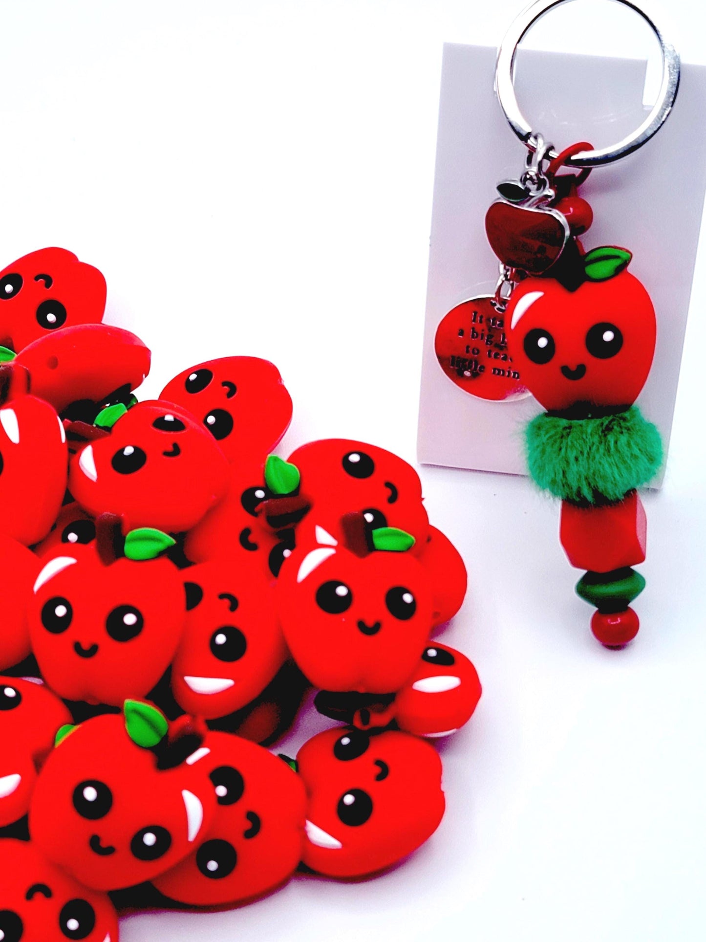 Red Apple Silicone Focal Bead – Teacher Keychain & DIY Craft Bead (Set of 2)