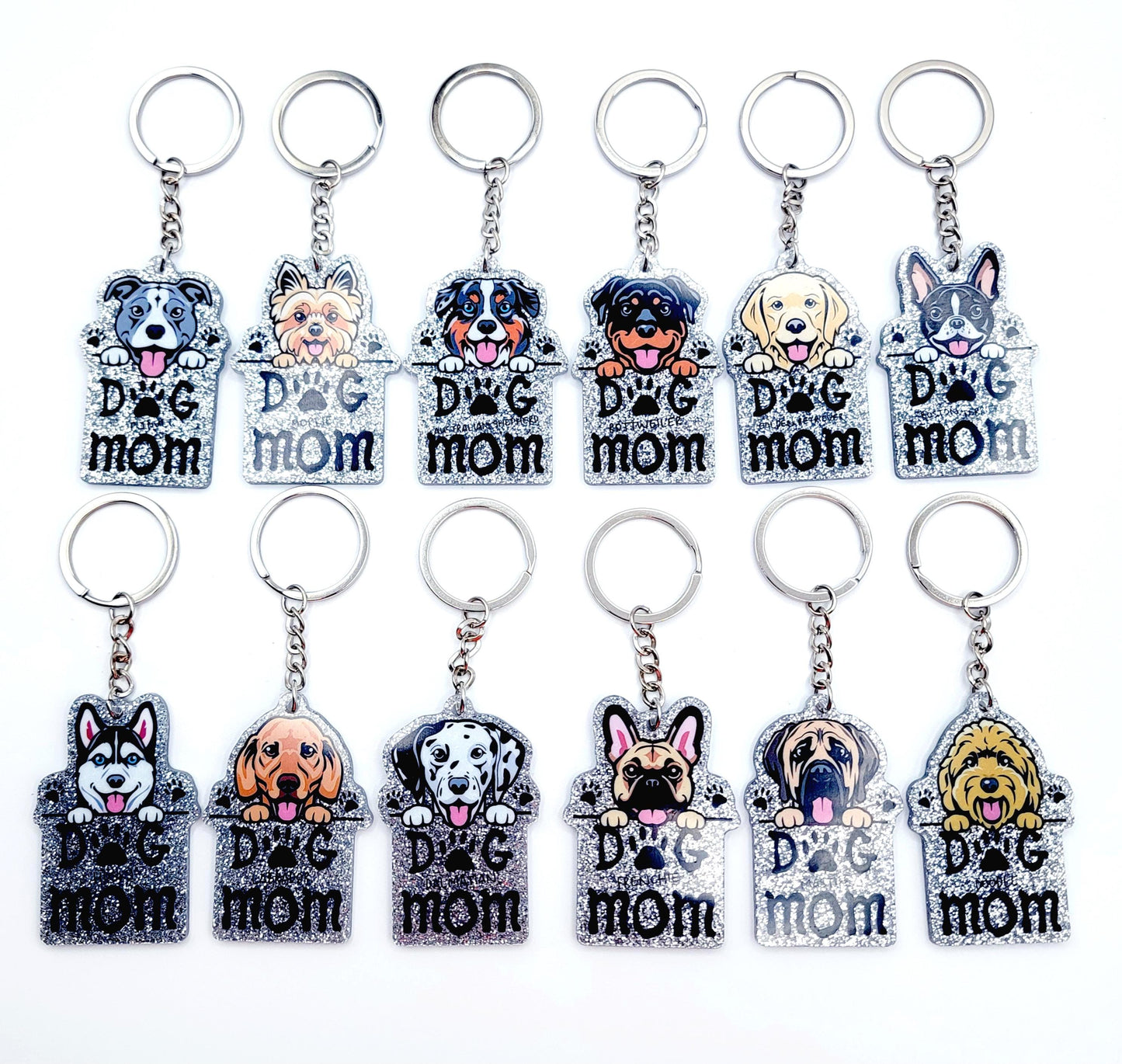 Dog Breed Dog Mom Glitter Acrylic Keychain, Cute Dog Lover Keychain