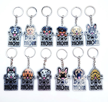 Dog Breed Dog Mom Glitter Acrylic Keychain, Cute Dog Lover Keychain