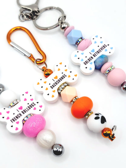 I Love Boston Terriers Dog Bone Silicone Focal Bead – Dog Mom DIY Pen & Keychain Bead (Set of 2)