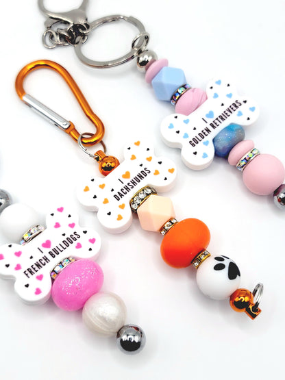 I Love Australian Shepherds Dog Bone Focal Bead - Dog Mom Silicone Bead (Set of 2)