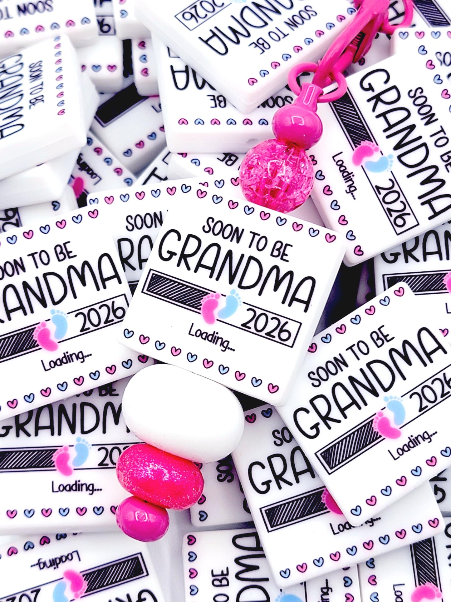 Soon To Be Grandma Silicone Focal Bead 2026 - Baby Announcement Pen & Keychain Bead (Set of 2)