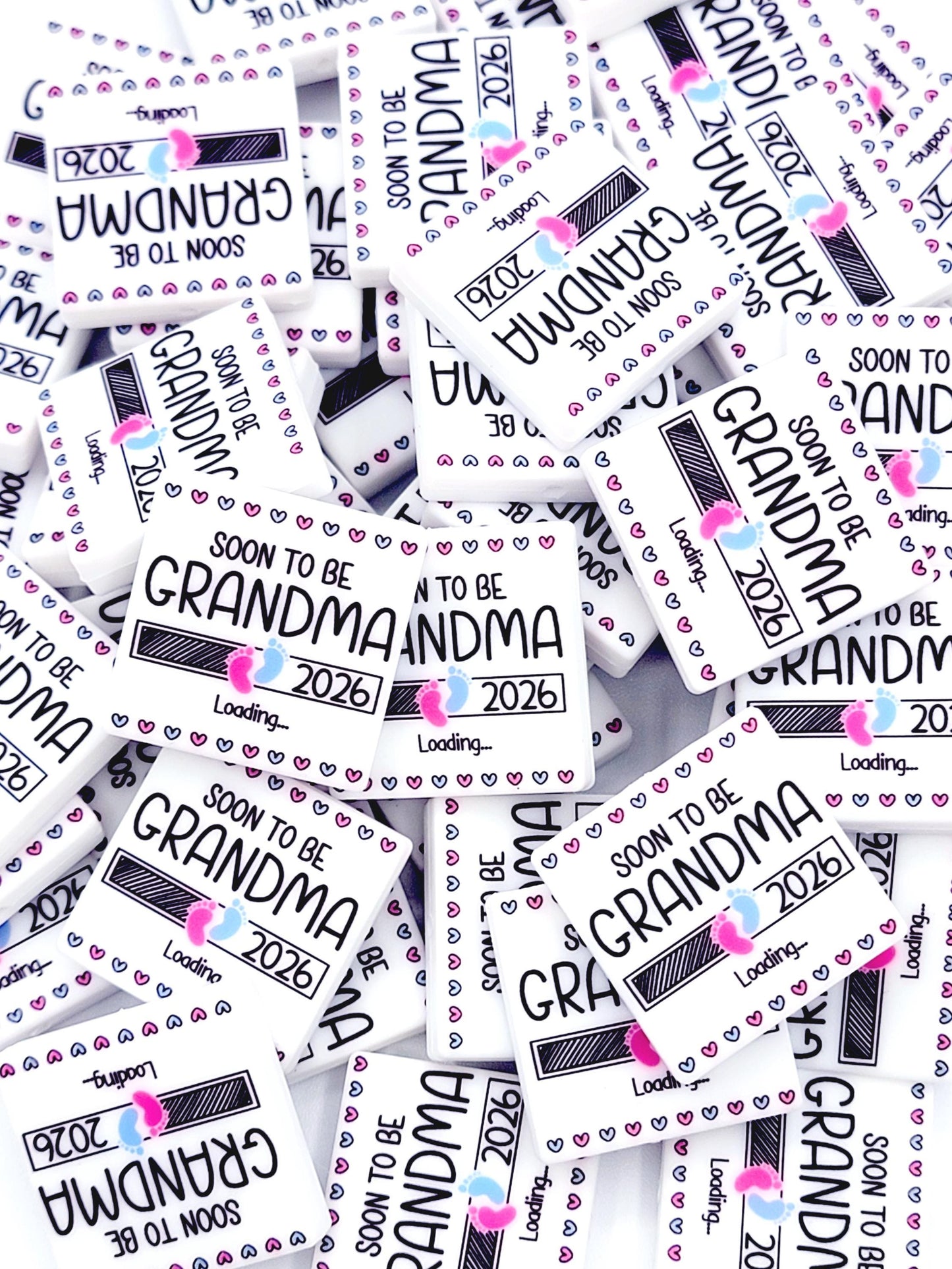 Soon To Be Grandma Silicone Focal Bead 2026 - Baby Announcement Pen & Keychain Bead (Set of 2)