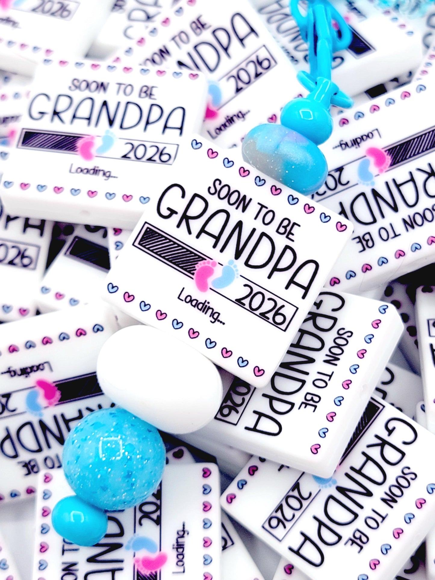 Soon To Be Grandpa Silicone Focal Bead 2026 - Baby Announcement Pen & Keychain Bead (Set of 2)
