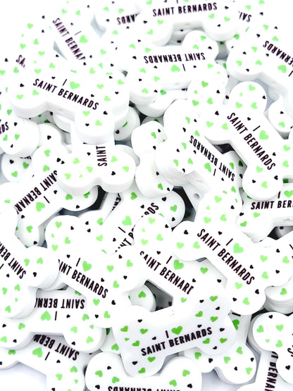 I Love Saint Bernards Dog Bone Focal Bead - Dog Mom Silicone Bead (Set of 2)
