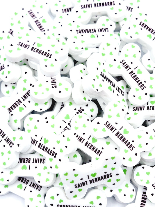 I Love Saint Bernards Dog Bone Focal Bead - Dog Mom Silicone Bead (Set of 2)