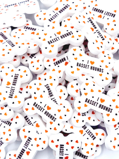 I Love Basset Hounds Dog Bone Silicone Focal Bead – Dog Mom DIY Pen & Keychain Bead (Set of 2)