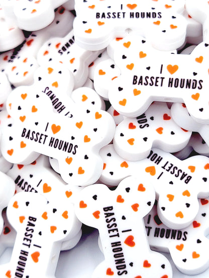 I Love Basset Hounds Dog Bone Silicone Focal Bead – Dog Mom DIY Pen & Keychain Bead (Set of 2)