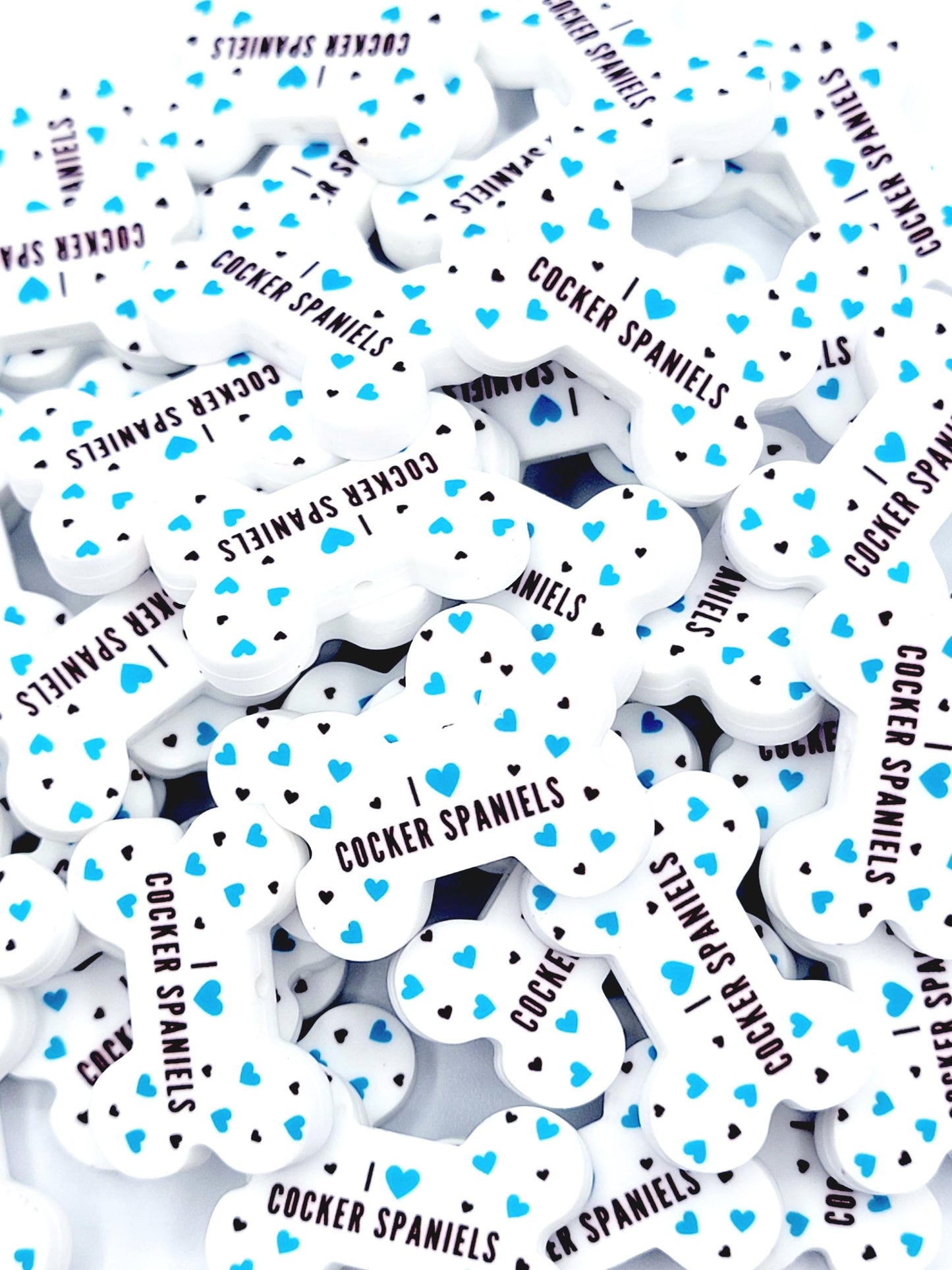I Love Cocker Spaniels Dog Bone Silicone Focal Bead – Dog Mom DIY Pen & Keychain Bead (Set of 2)