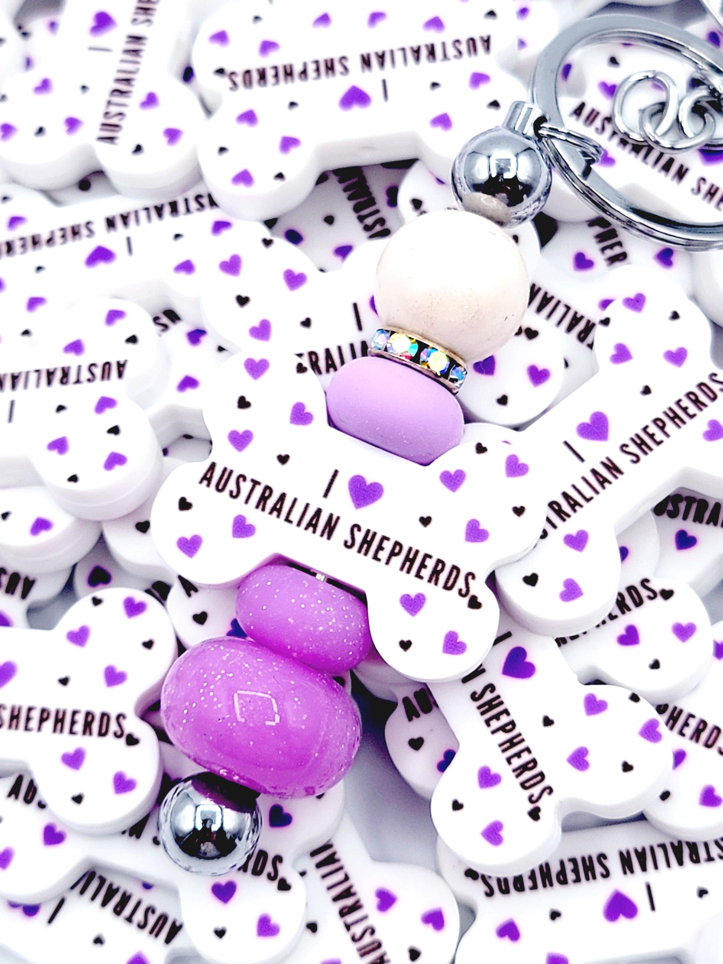 I Love Australian Shepherds Dog Bone Focal Bead - Dog Mom Silicone Bead (Set of 2)